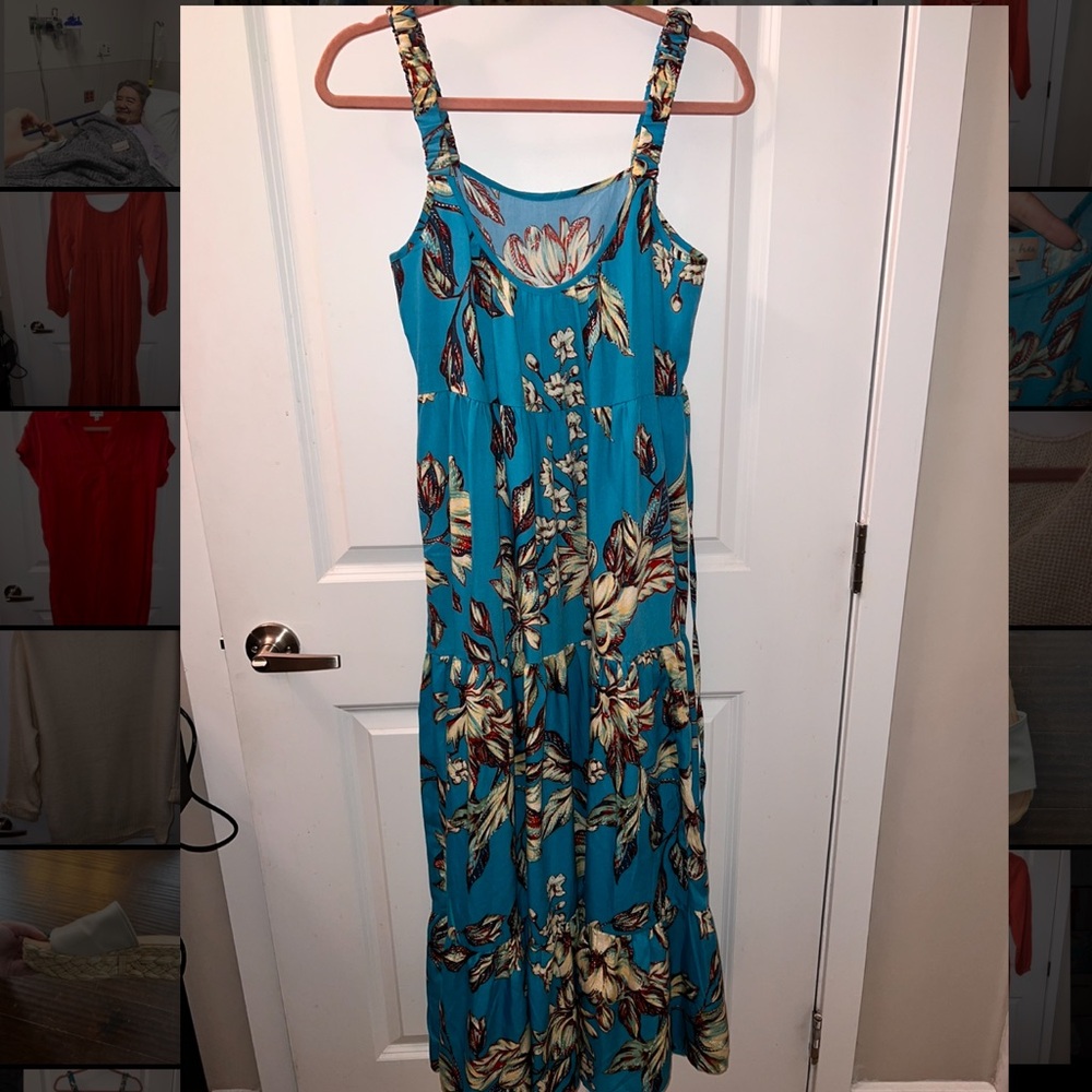 Band of the free- Floral Tiered Maxi Dress - Turquoise Blue